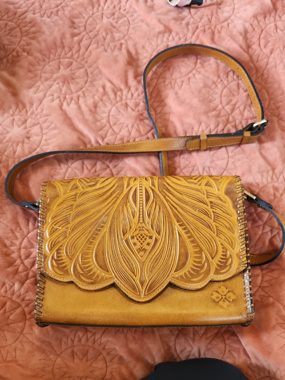 Patricia Nash Tooled Leather Crossbody in Honey Tan
